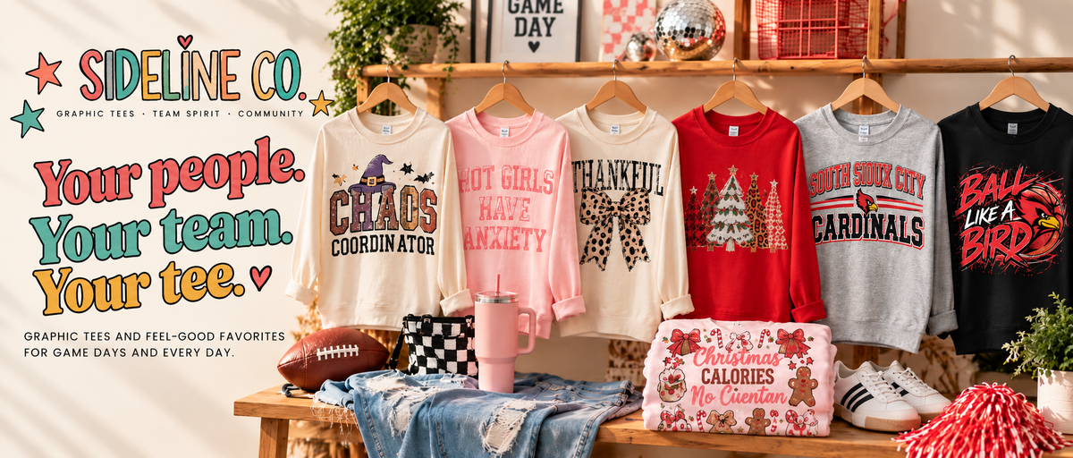 Sideline Co. graphic tees and sweatshirts homepage banner without a shop button